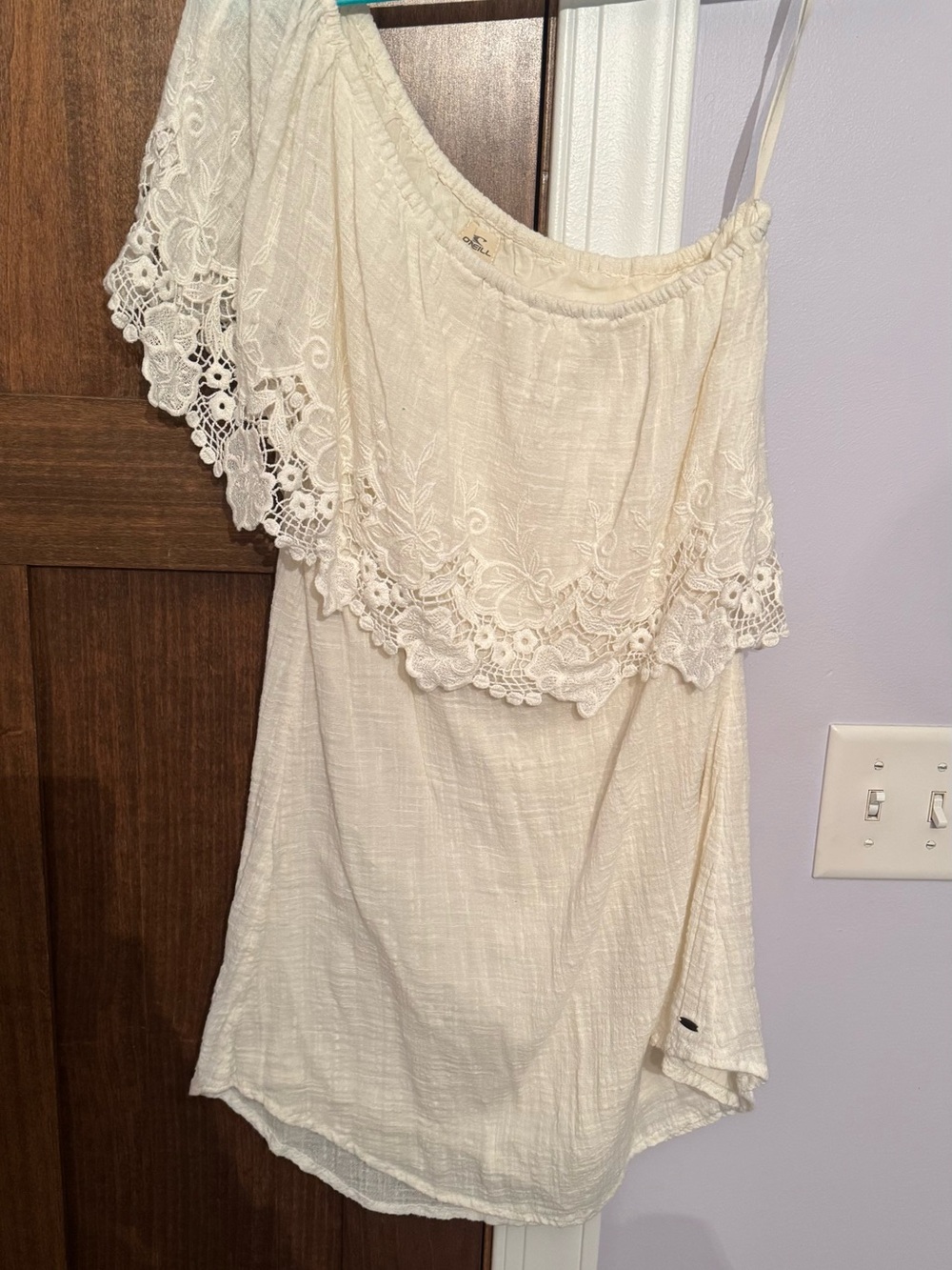 Off-Shoulder Cream Lace-Trim Women’s Top